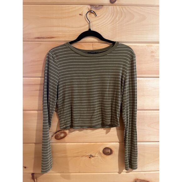 Green and White Striped Grunge Long Sleeve Shirt - Picture 1 of 4